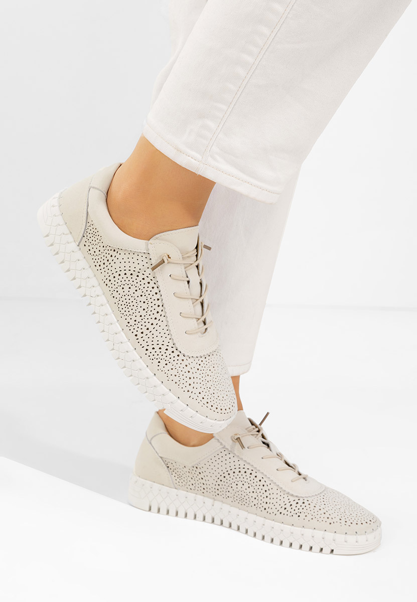Levně Béžové kožené dámské sneakersy Fidonia