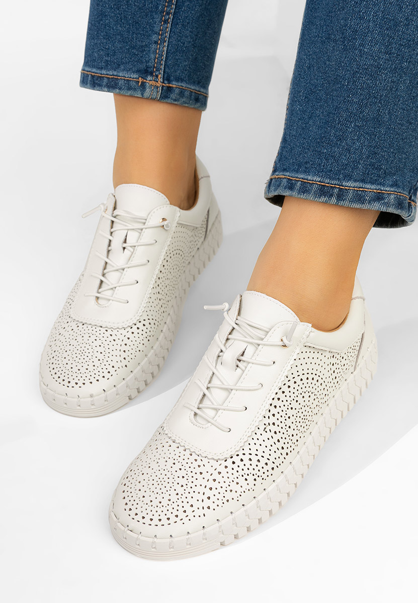 Levně Bílé kožené dámské sneakersy Fidonia