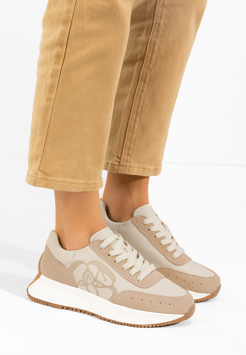 Levně Béžové kožené dámské sneakersy Kayara