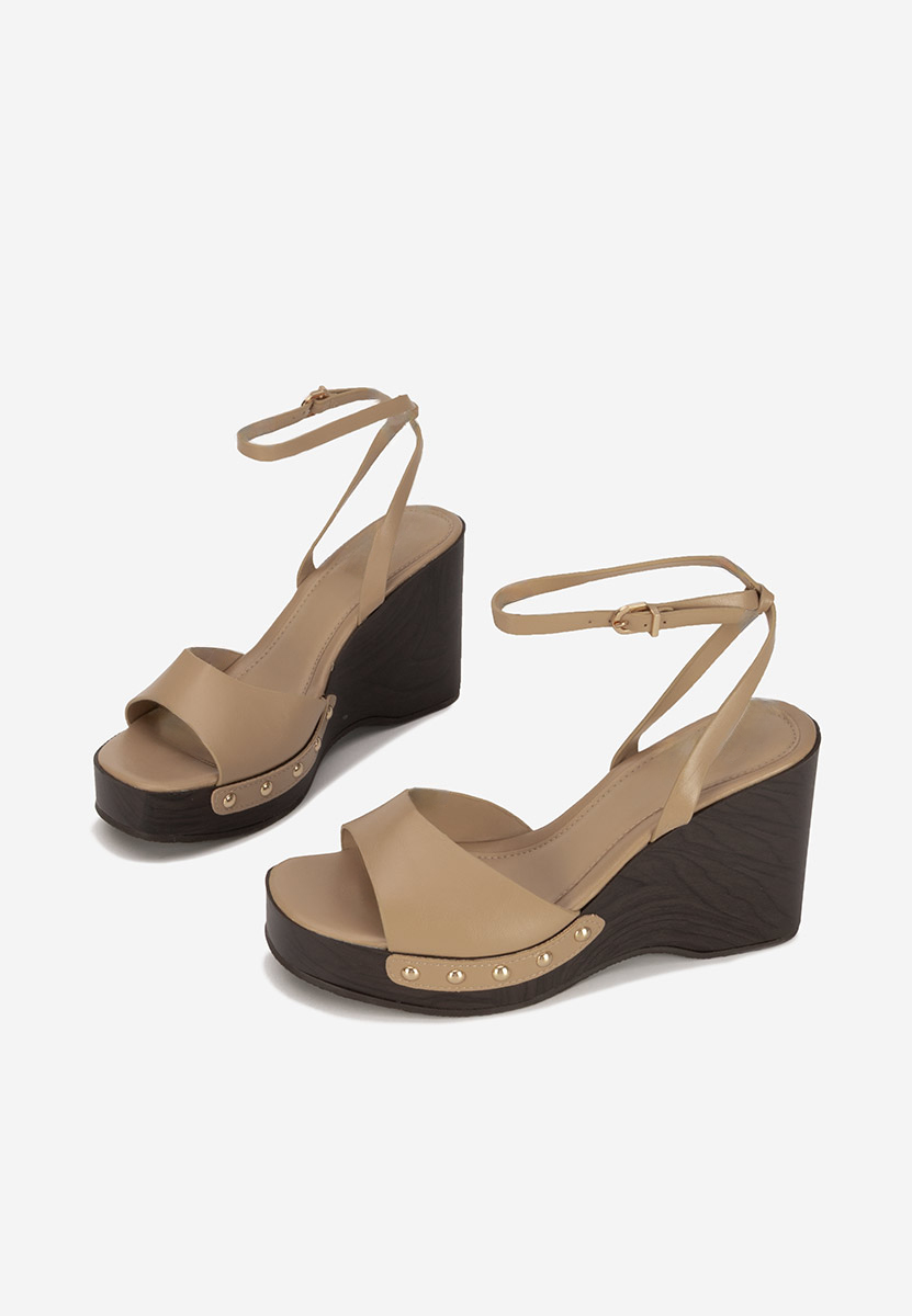 Khaki sandály na klínku Mirya