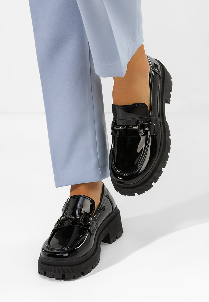 Černé lesklé dámské mokasíny Elvilia