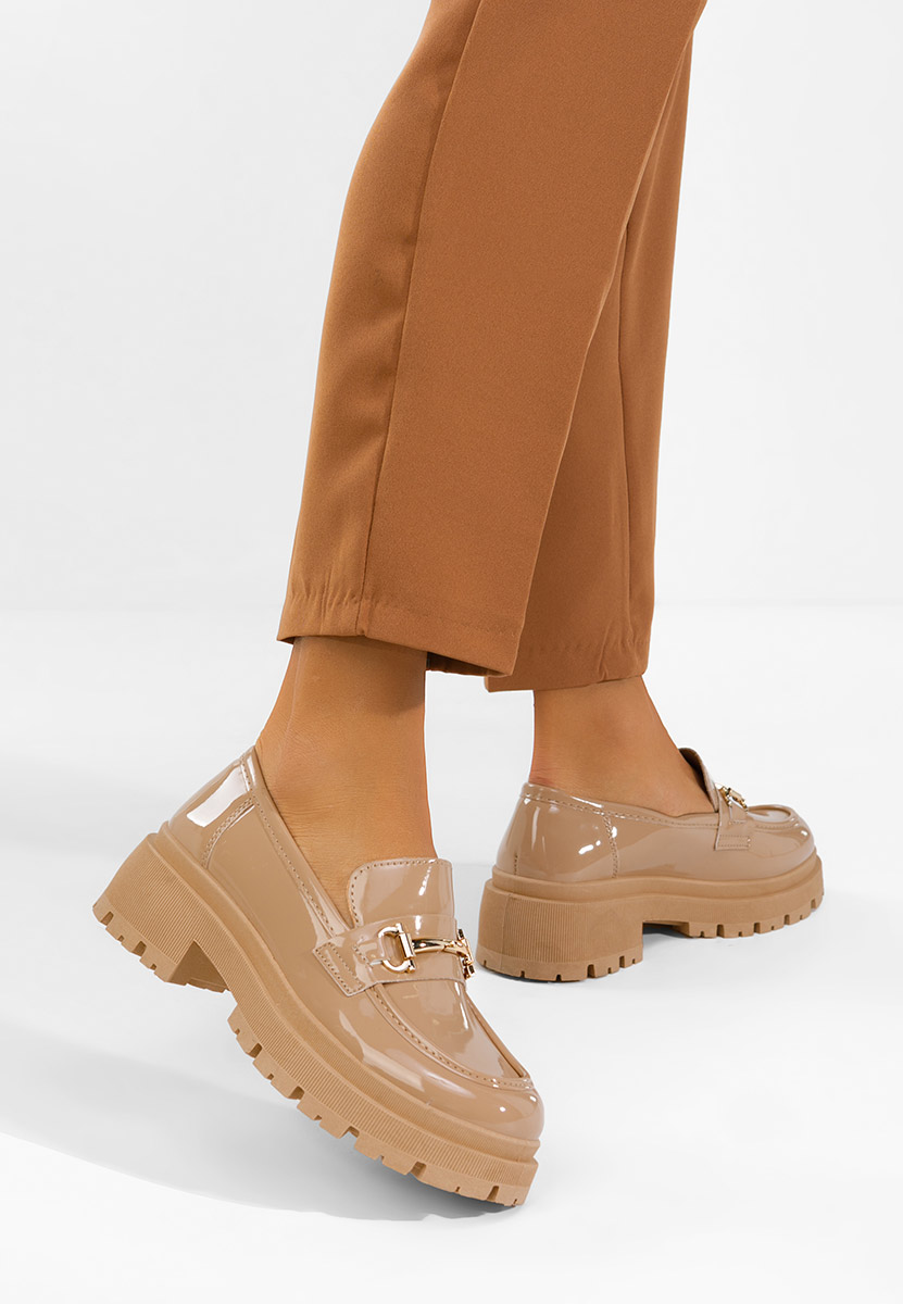 Khaki lesklé dámské mokasíny Elvilia