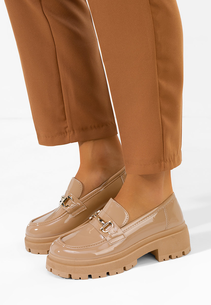 Khaki lesklé dámské mokasíny Elvilia