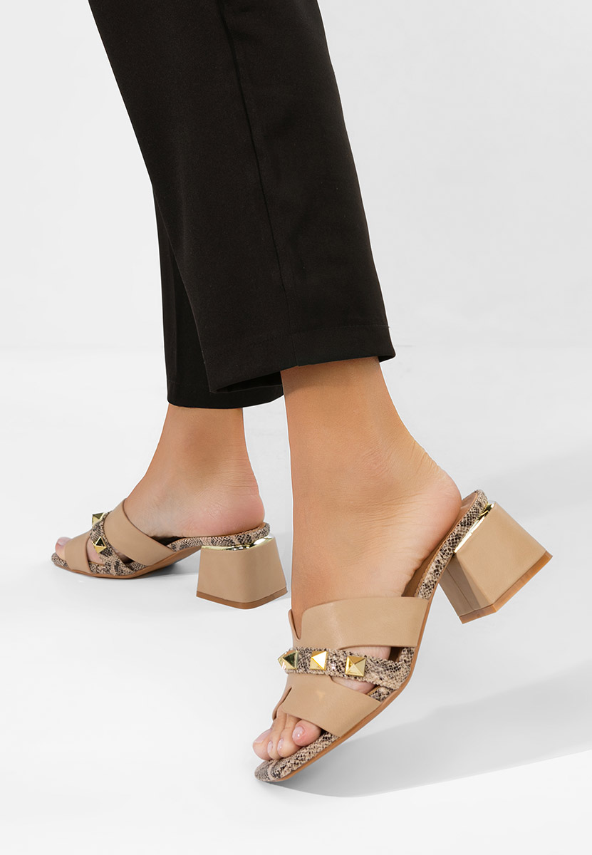 Béžové pantofle na podpatku Lekana