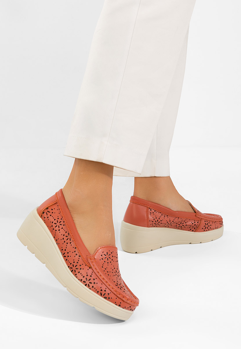 Oranžové dámské kožené mokasíny Ysaia