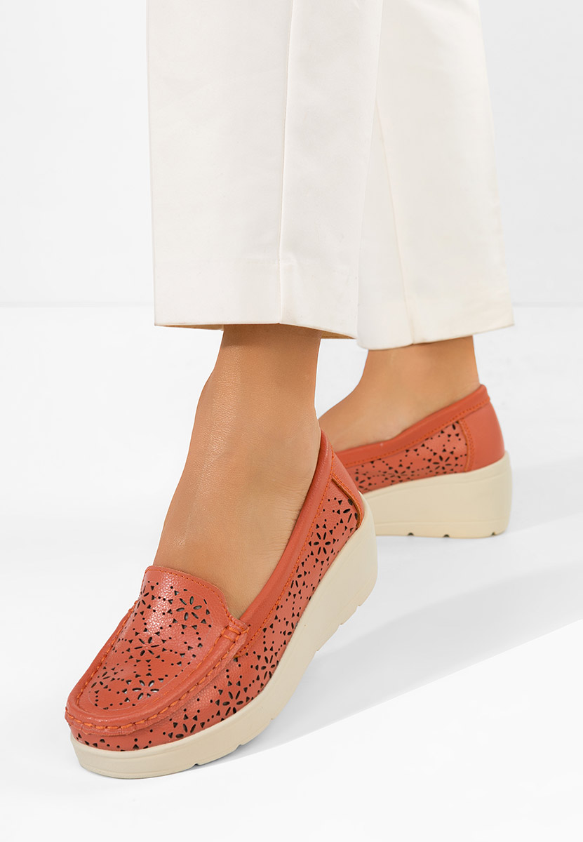 Oranžové dámské kožené mokasíny Ysaia