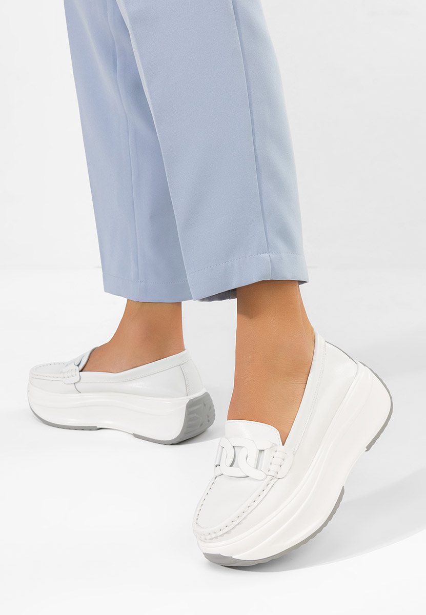 Bílé dámské kožené mokasíny Mivea