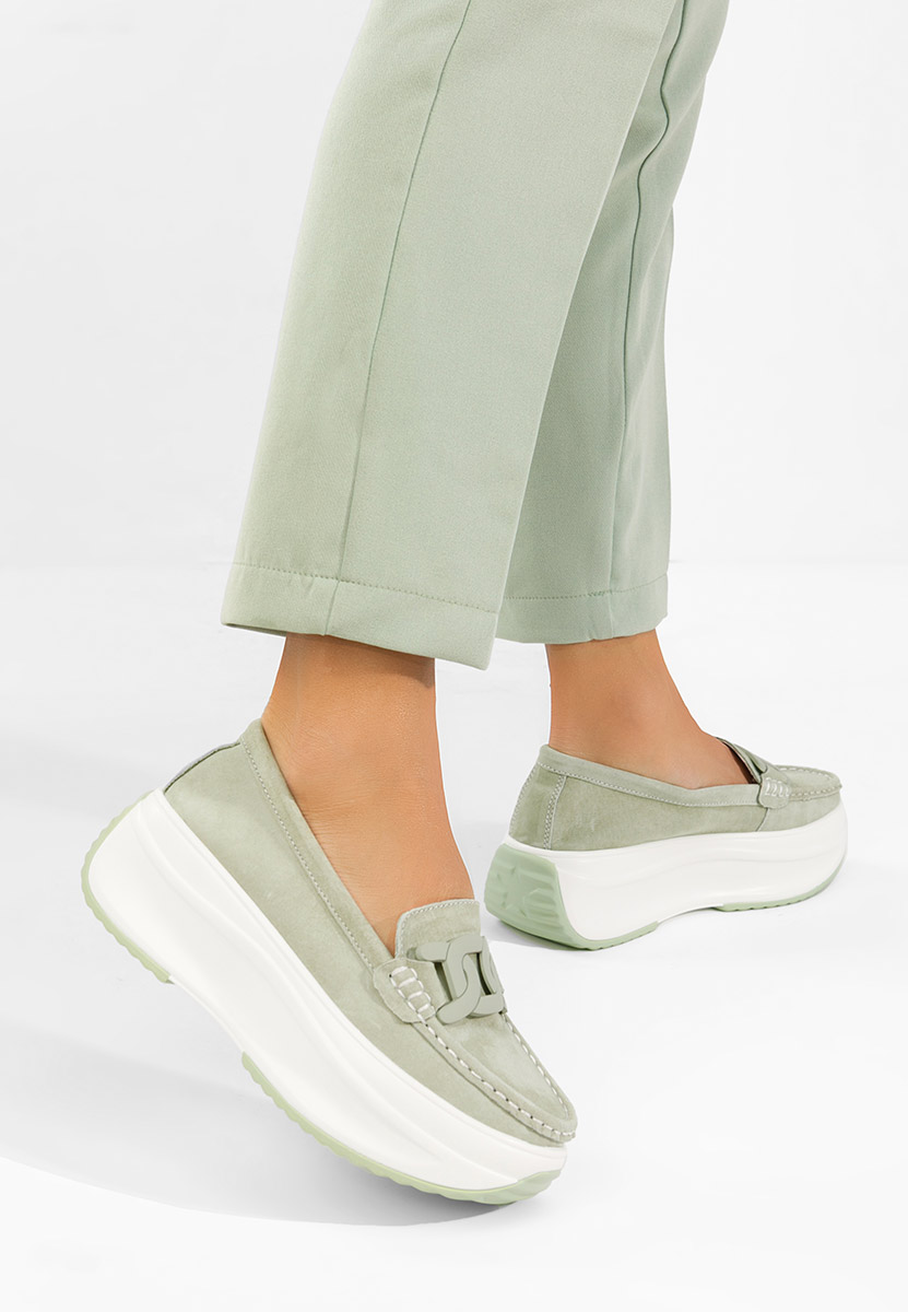 Zelené dámské kožené mokasíny Mivea