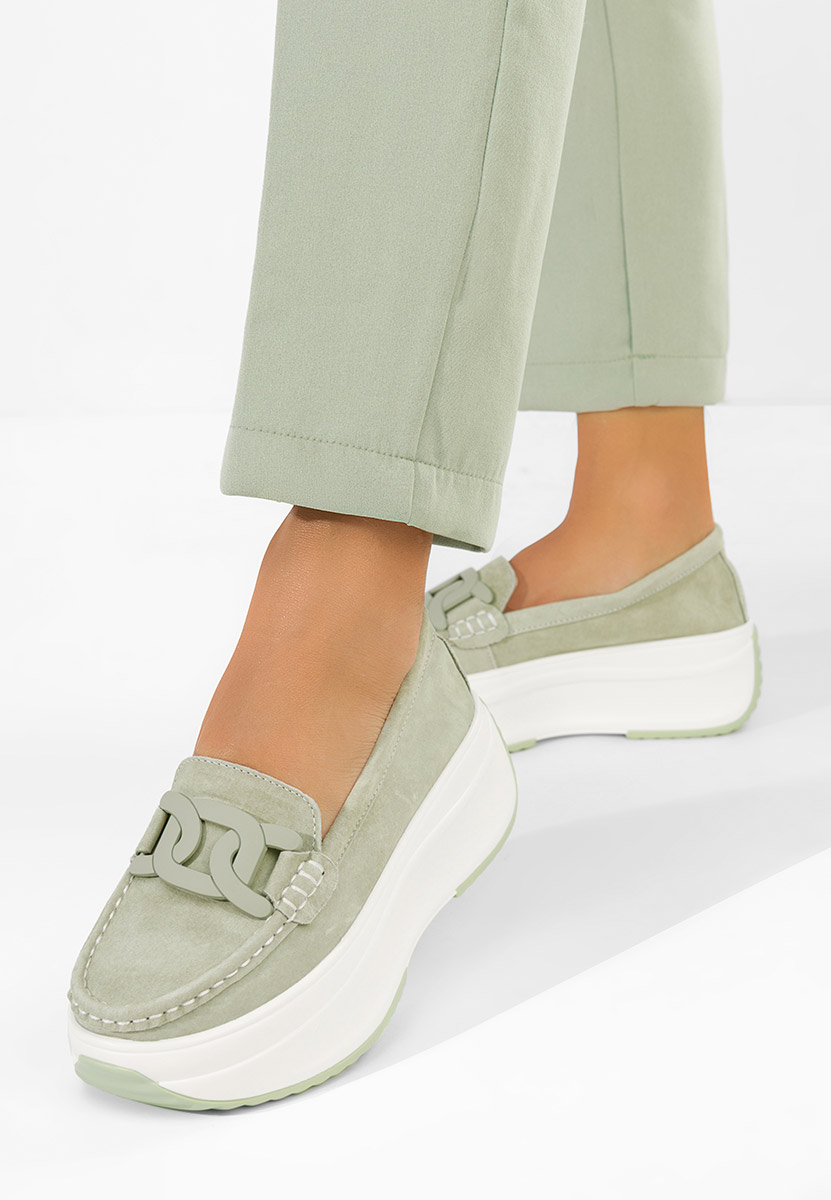 Zelené dámské kožené mokasíny Mivea