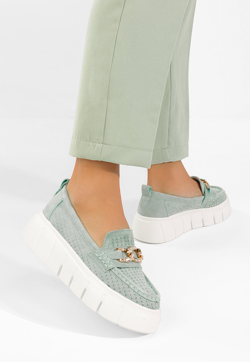 Zelené dámské kožené mokasíny Tryna