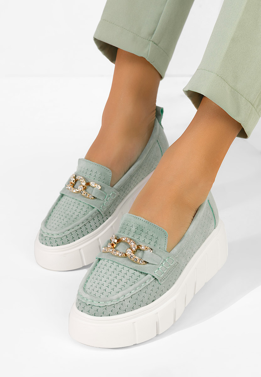 Zelené dámské kožené mokasíny Tryna