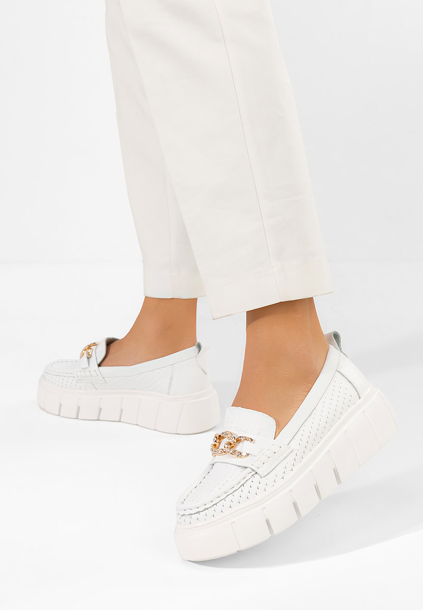 Bílé dámské kožené mokasíny Tryna