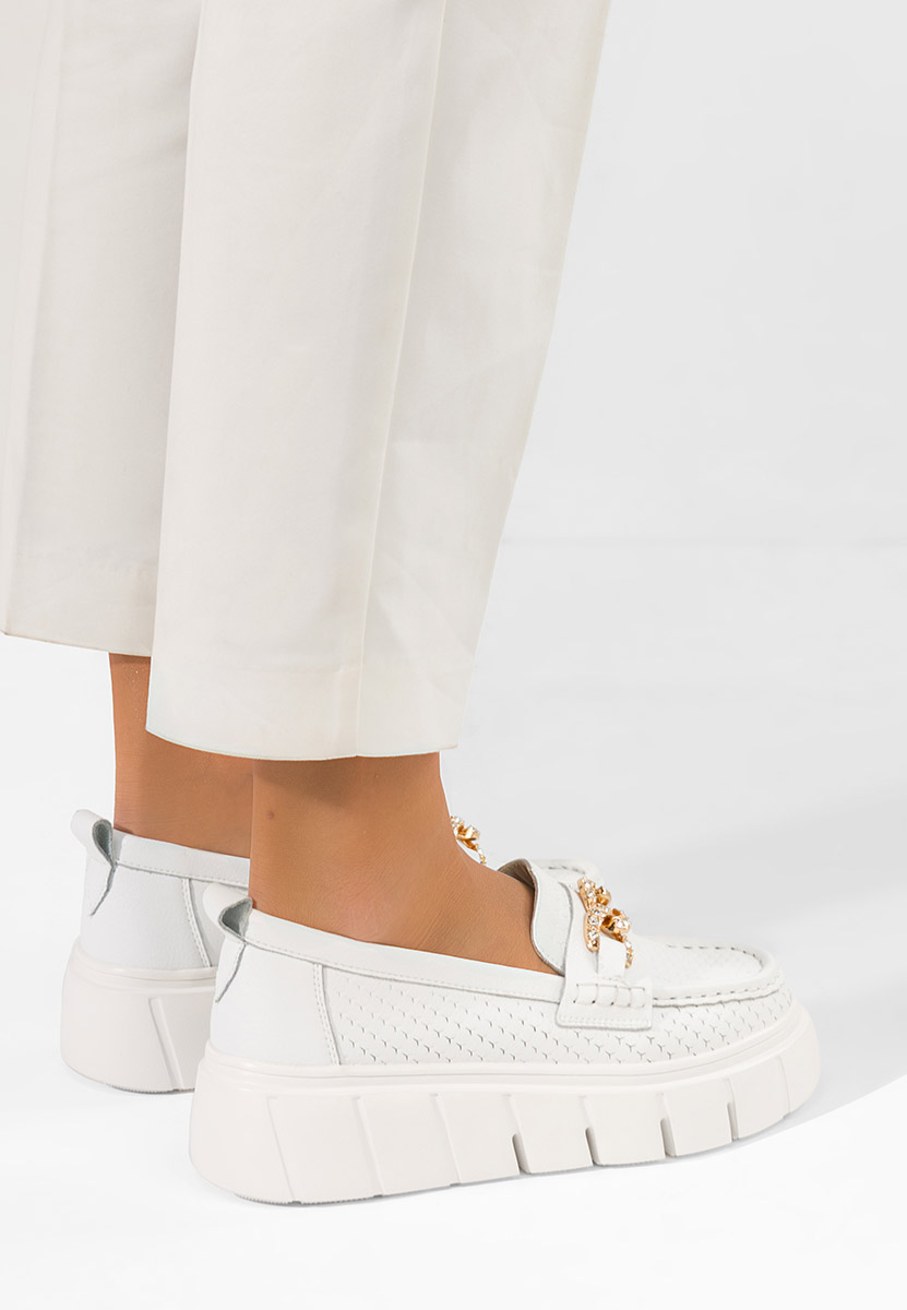 Bílé dámské kožené mokasíny Tryna