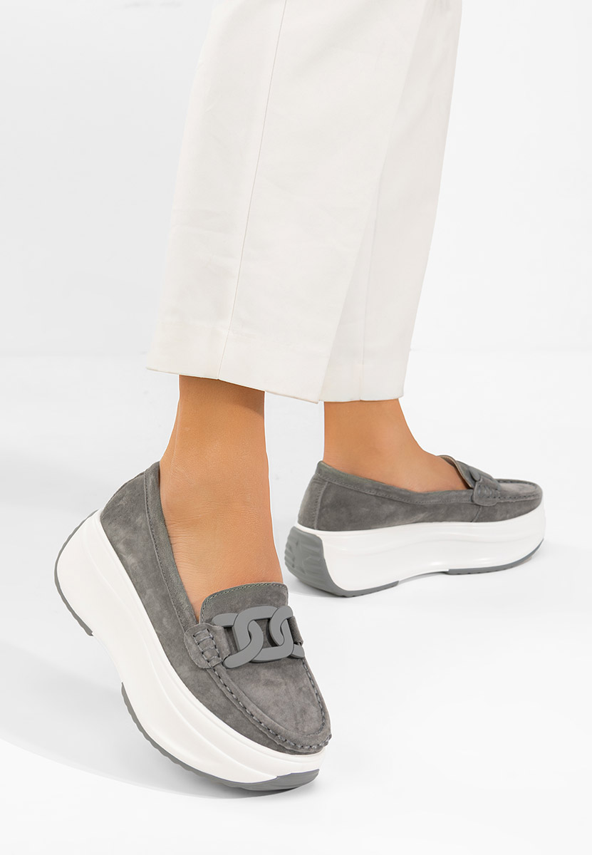 Šedé dámské kožené mokasíny Mivea