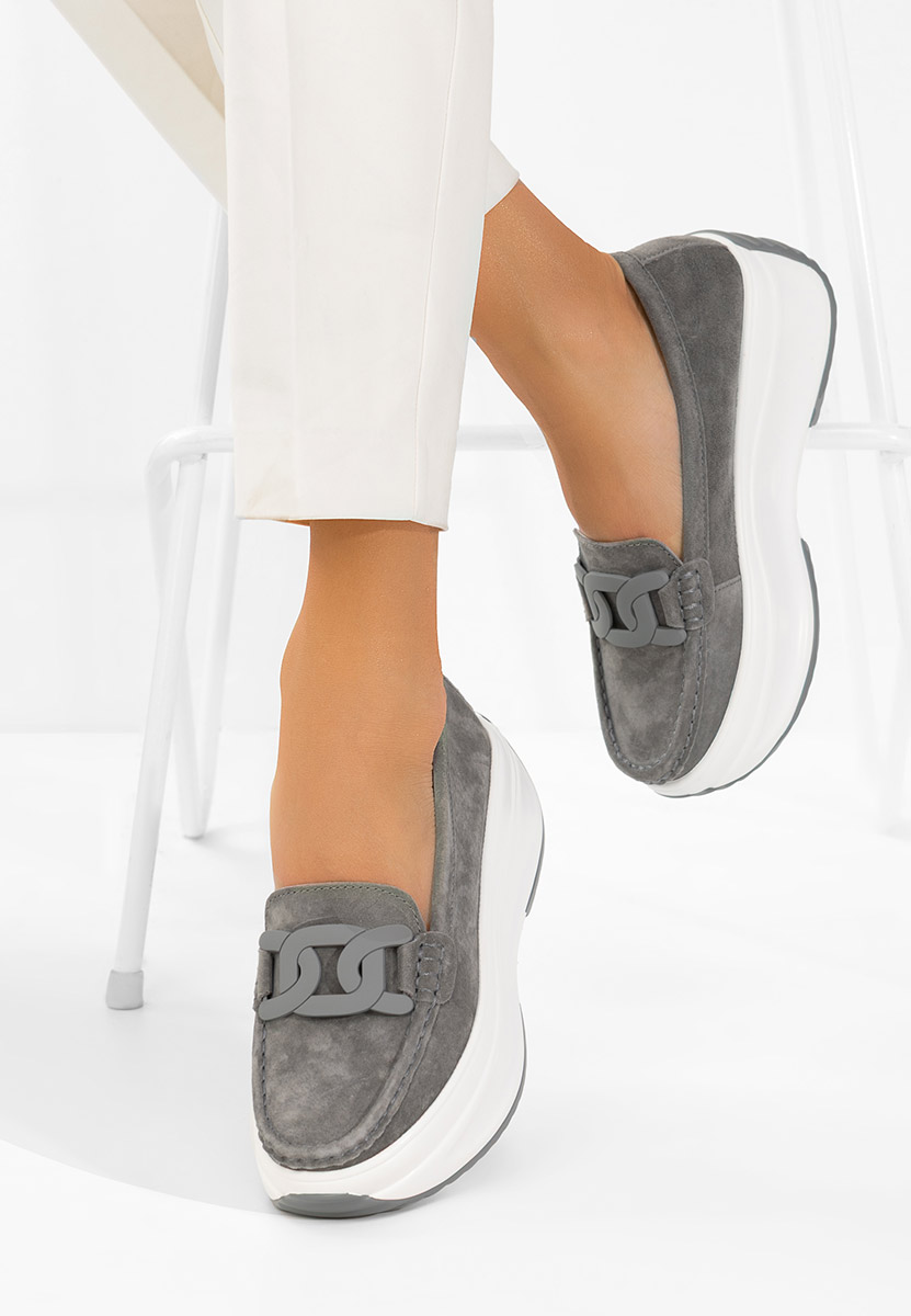 Šedé dámské kožené mokasíny Mivea