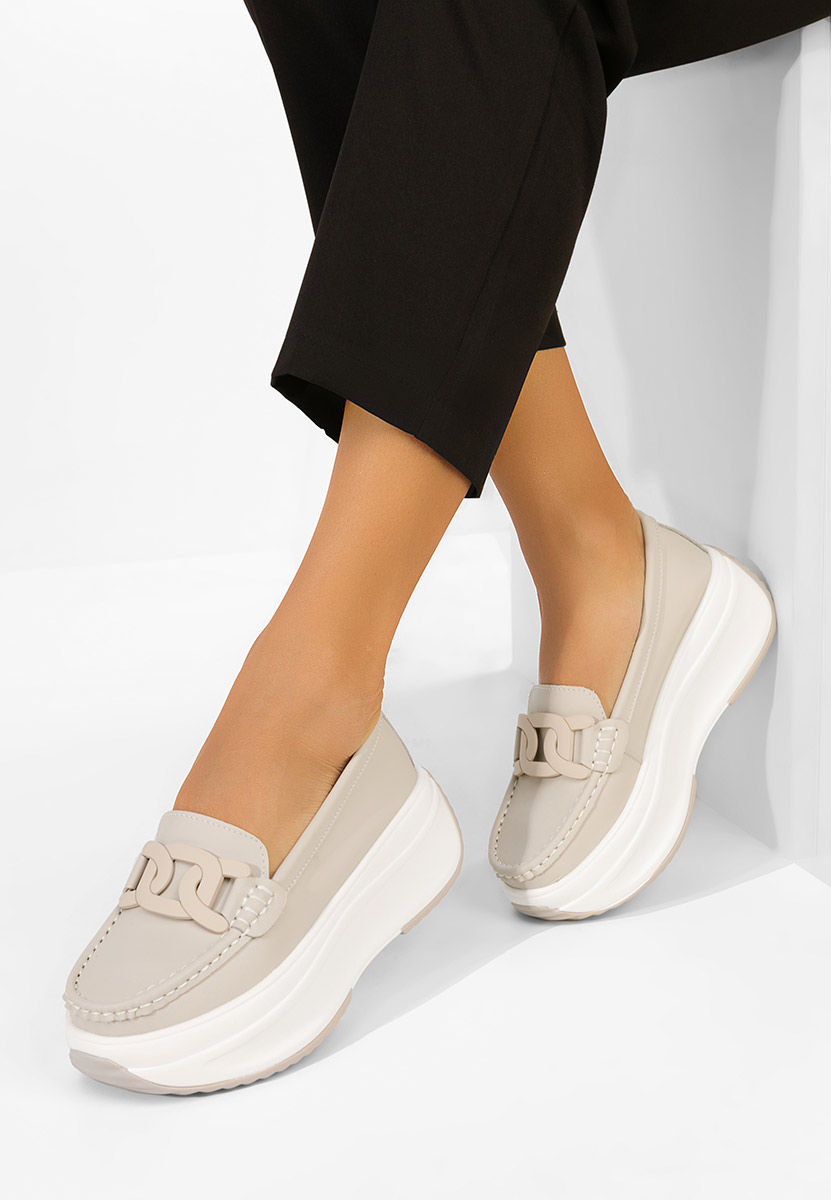 Béžové dámské kožené mokasíny Mivea