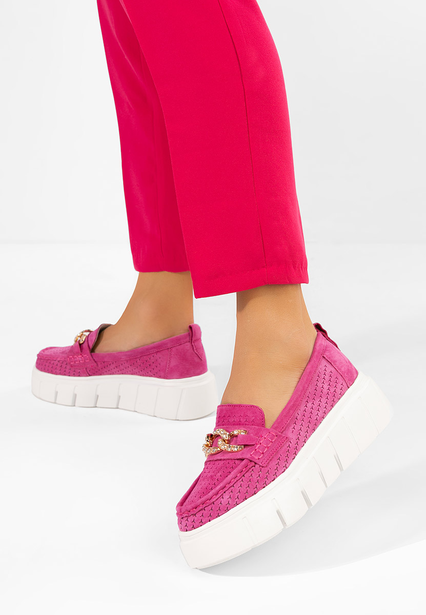 Fuchsiové dámské kožené mokasíny Tryna