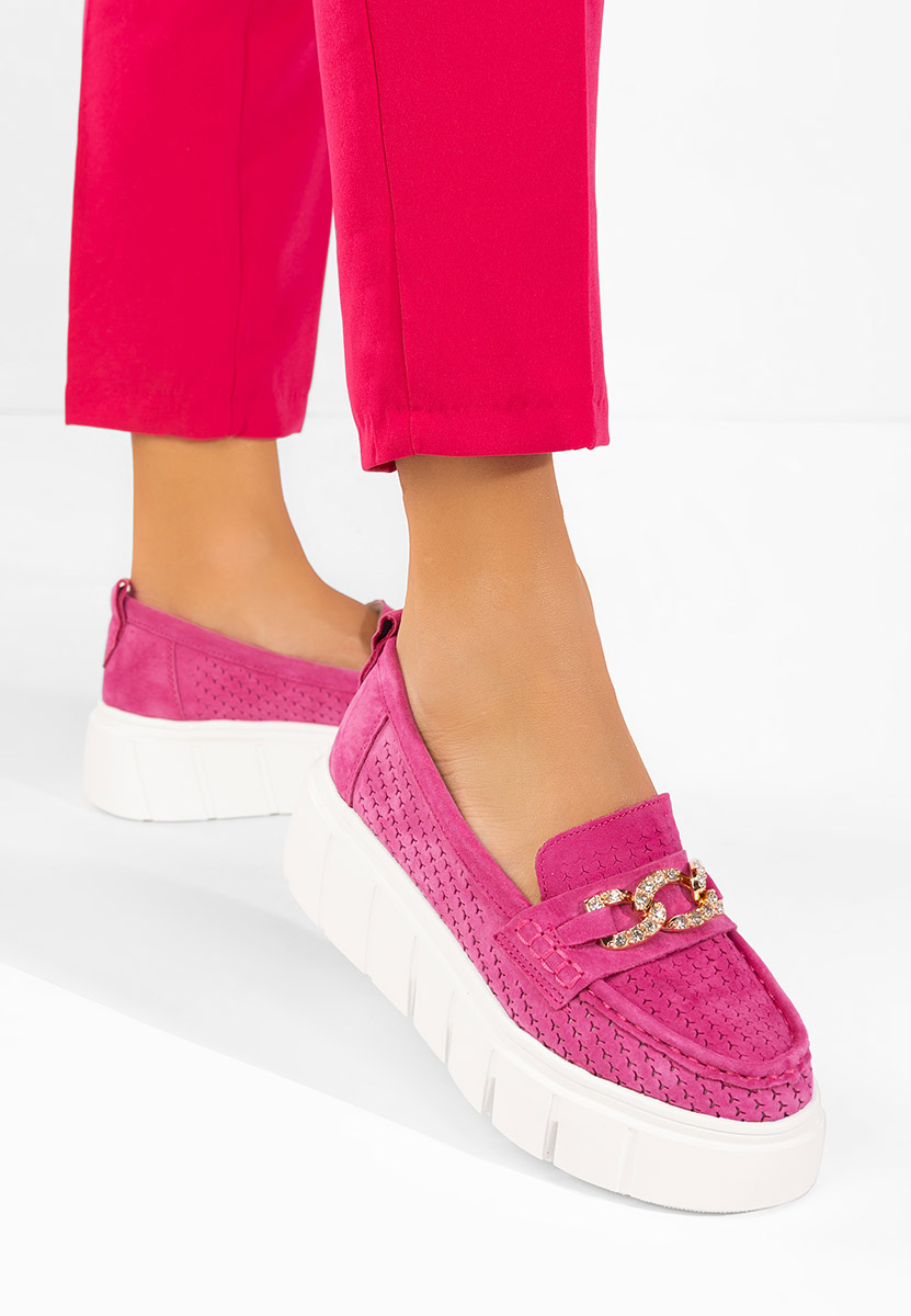 Fuchsiové dámské kožené mokasíny Tryna