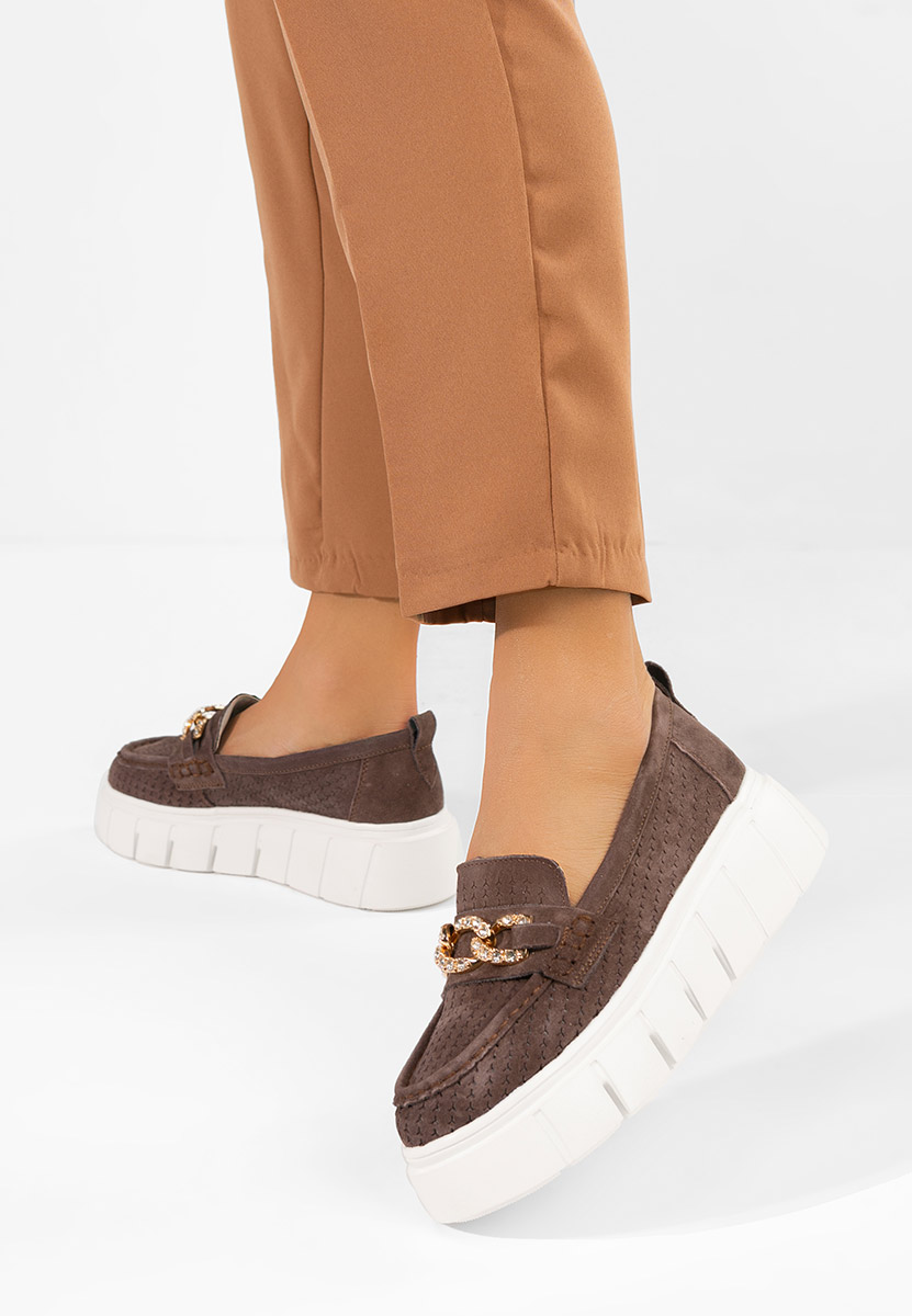 Hnedé dámské kožené mokasíny Tryna