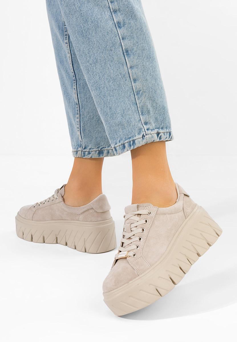 Béžové kožené dámské sneakersy Nabashia