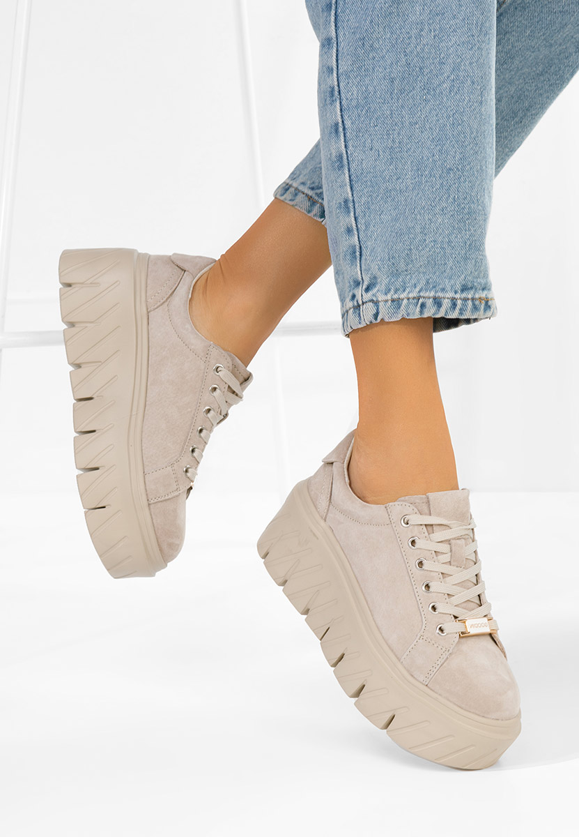 Béžové kožené dámské sneakersy Nabashia