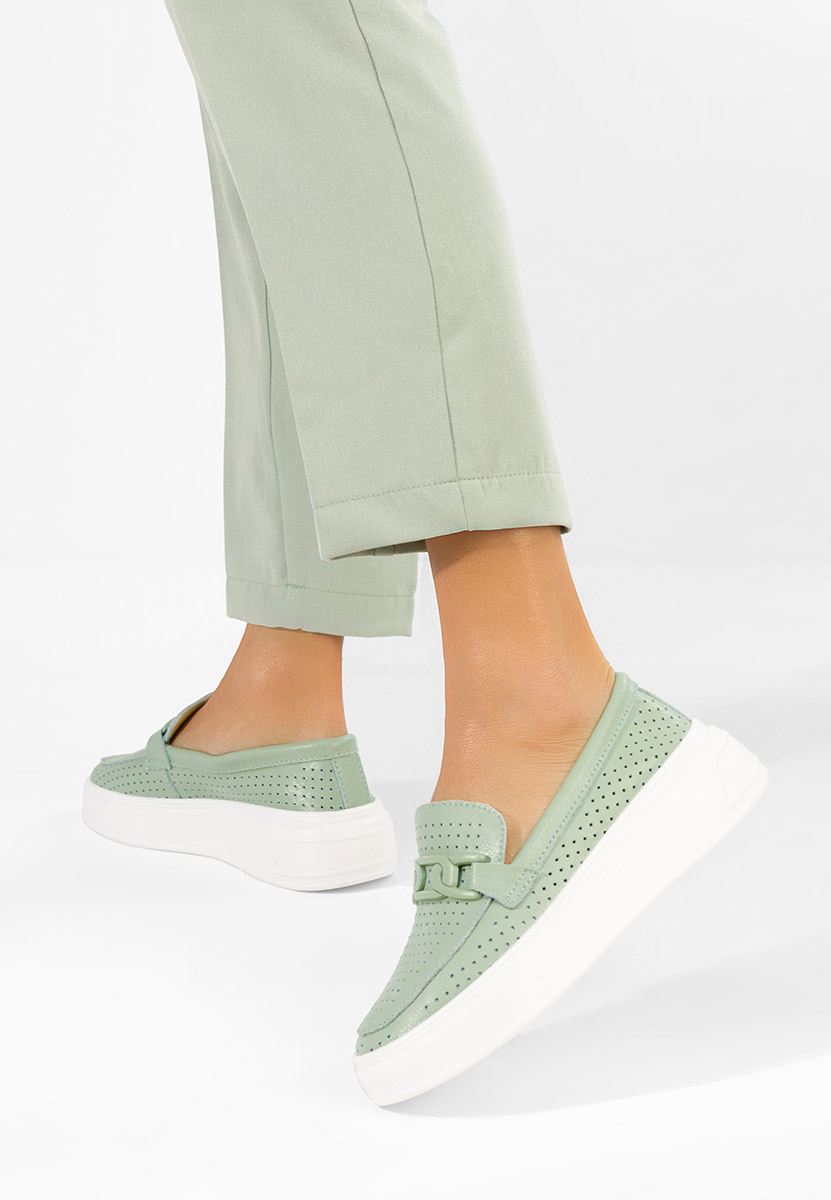 Zelené dámské kožené mokasíny Valerina