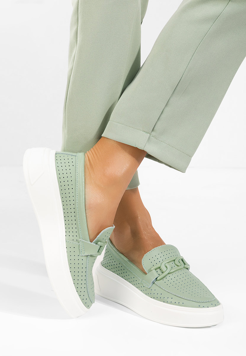 Zelené dámské kožené mokasíny Valerina