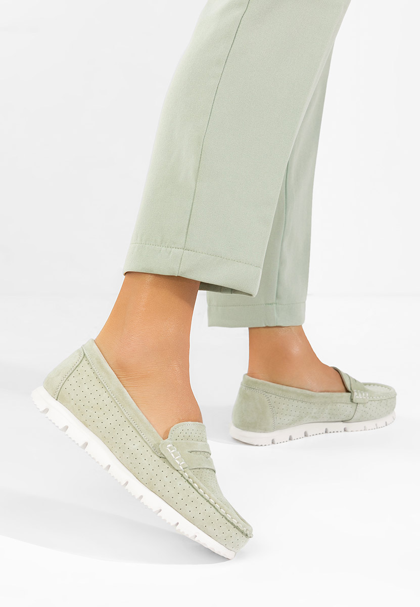 Zelené dámské kožené mokasíny Valerimia