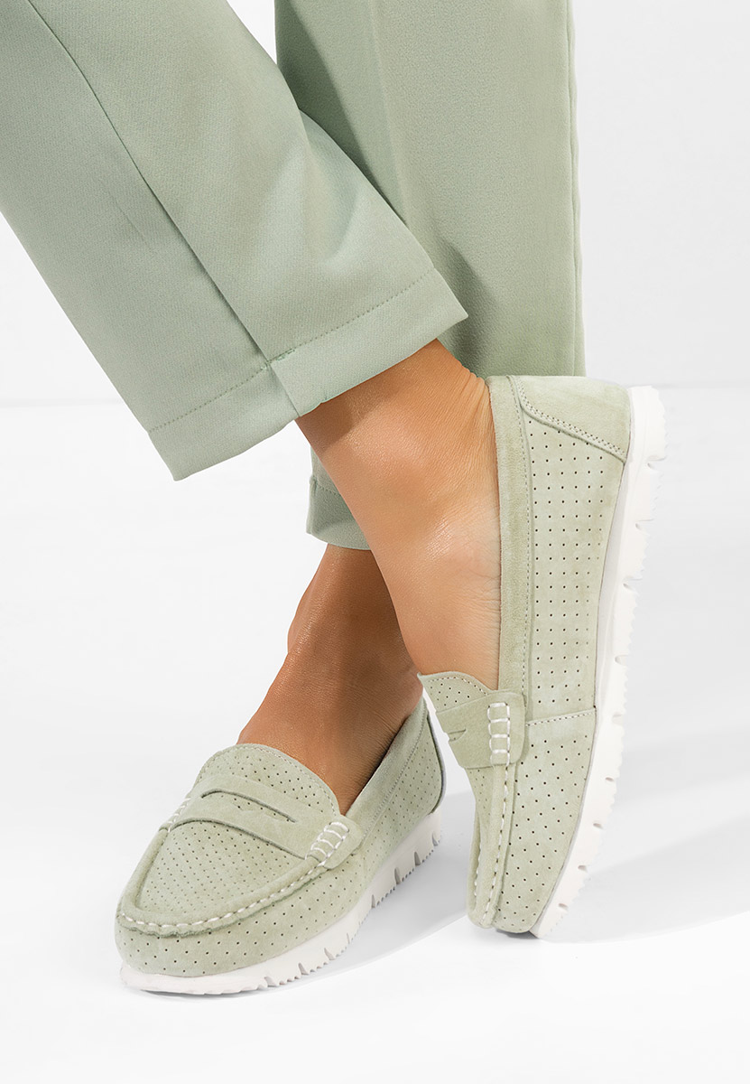 Zelené dámské kožené mokasíny Valerimia