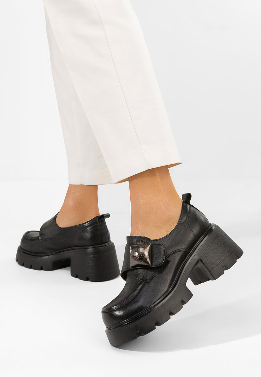 Černé dámské kožené mokasíny Geolia