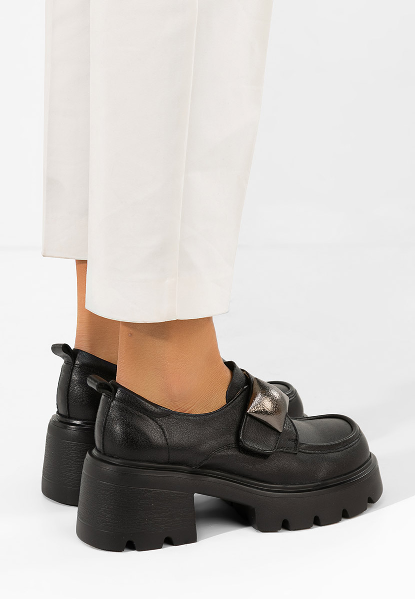 Černé dámské kožené mokasíny Geolia