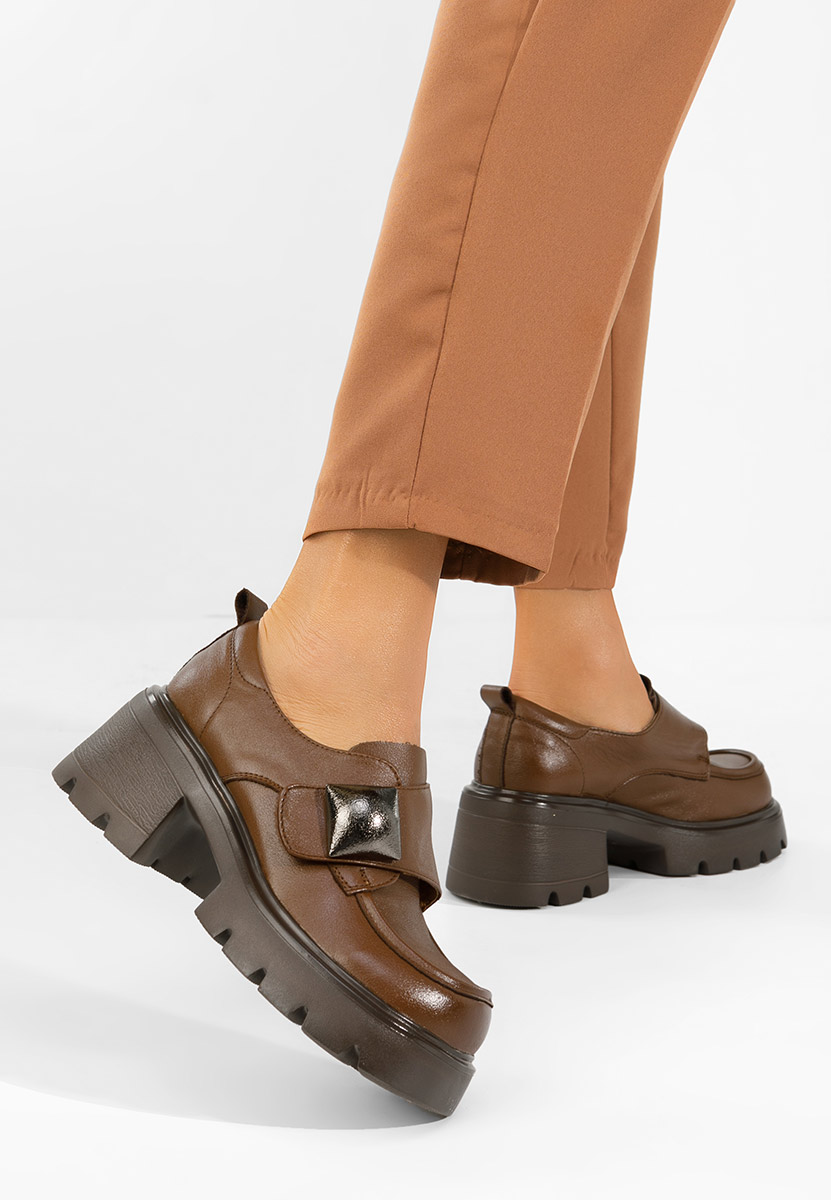 Camelové dámské kožené mokasíny Geolia