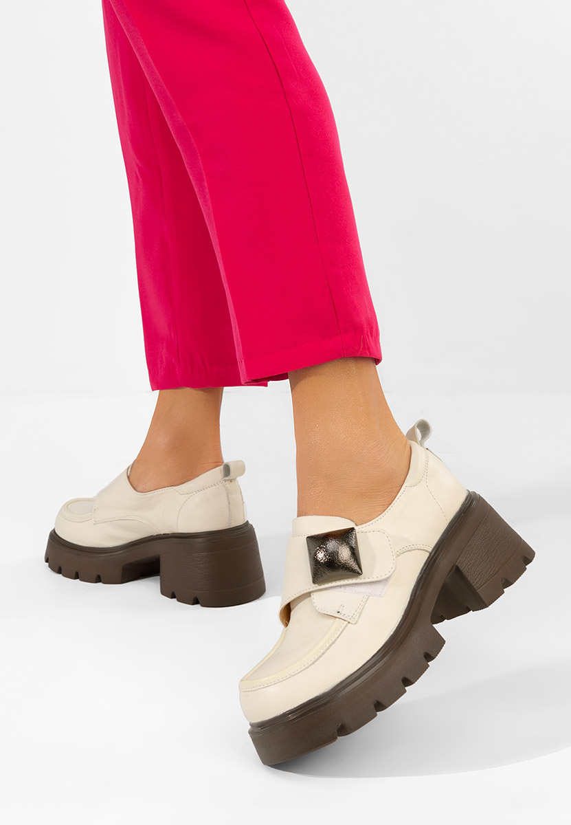 Béžové dámské kožené mokasíny Geolia