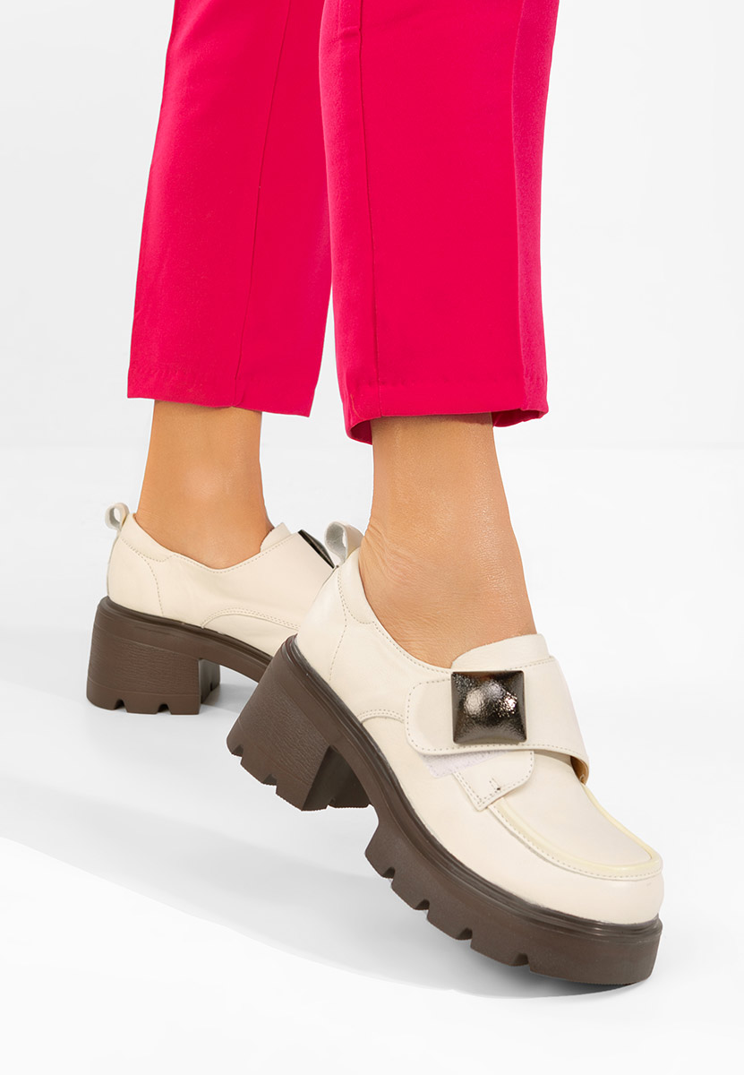 Béžové dámské kožené mokasíny Geolia