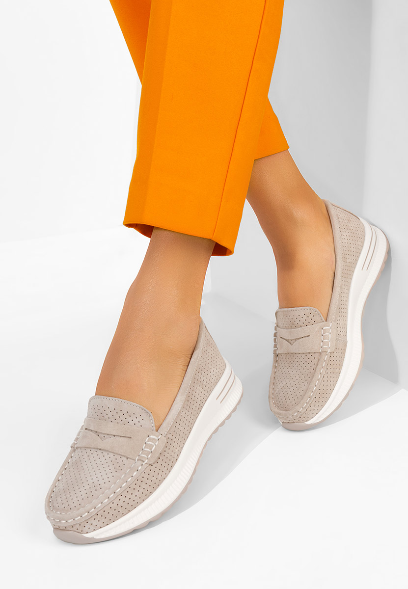 Béžové dámské kožené mokasíny Seliona