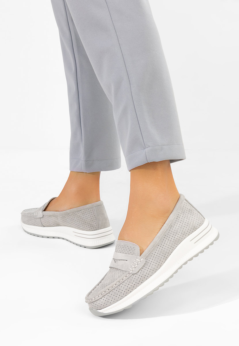 Šedé dámské kožené mokasíny Seliona