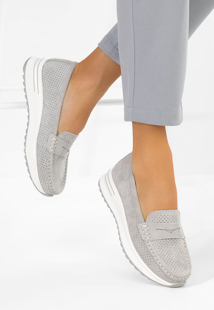 Šedé dámské kožené mokasíny Seliona