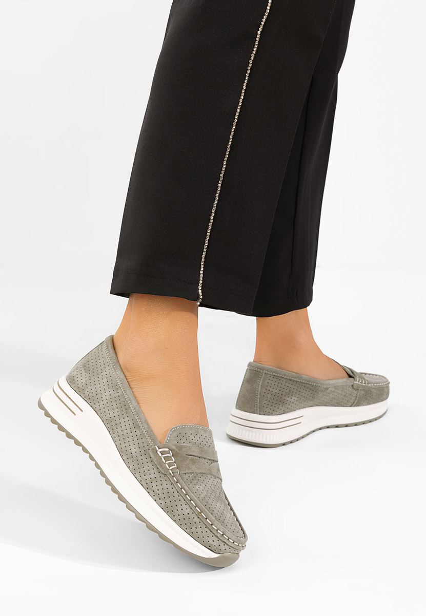 Zelené dámské kožené mokasíny Seliona