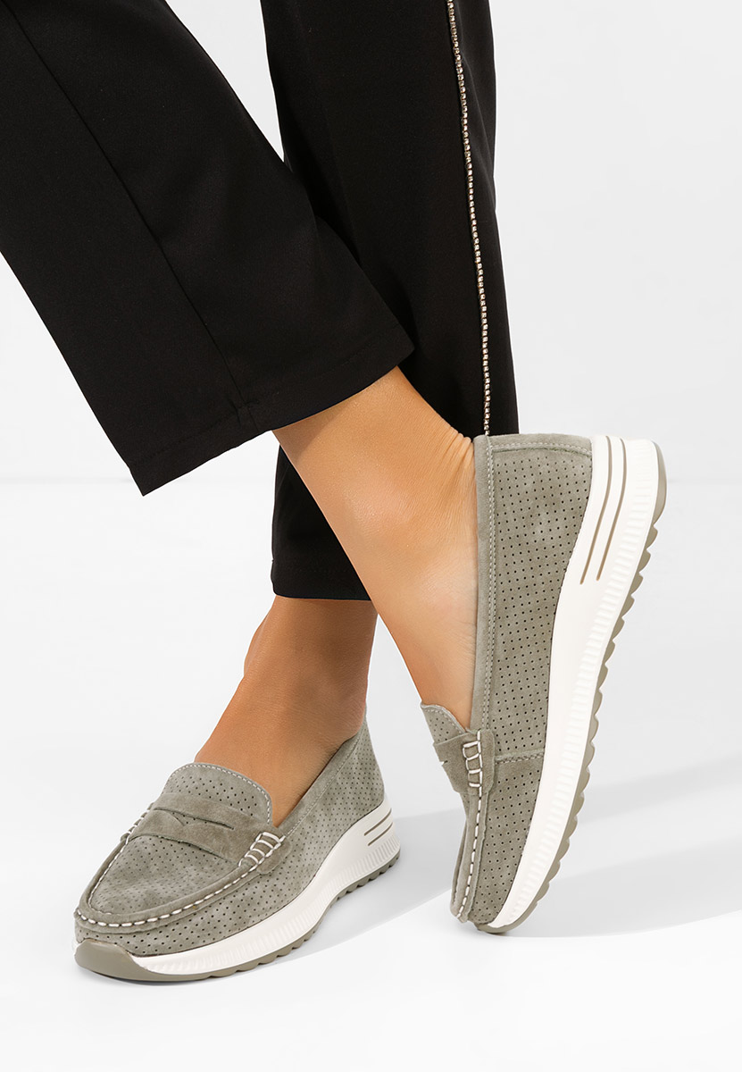 Zelené dámské kožené mokasíny Seliona