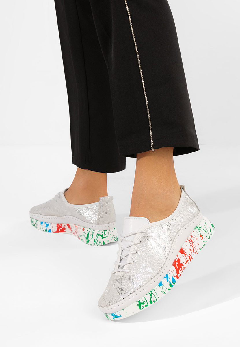 Stribrné kožené dámské sneakersy Marinia