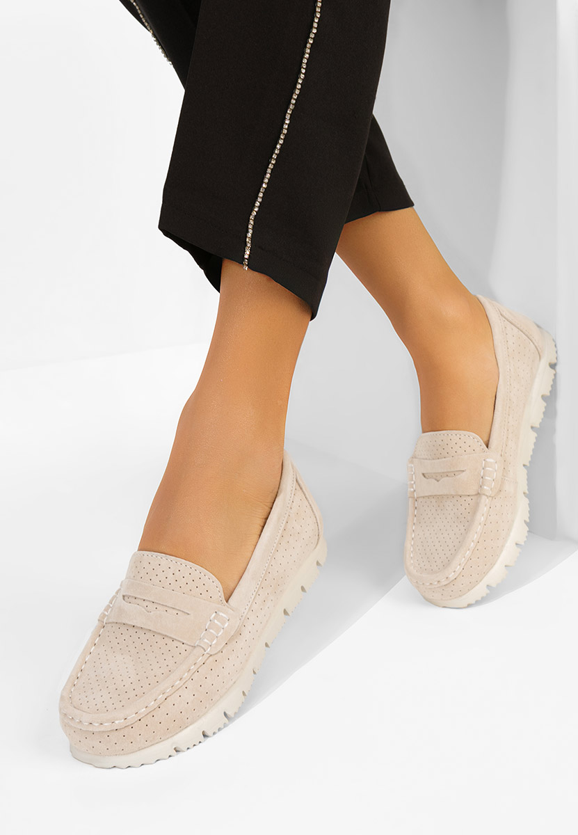 Béžové dámské kožené mokasíny Valerimia