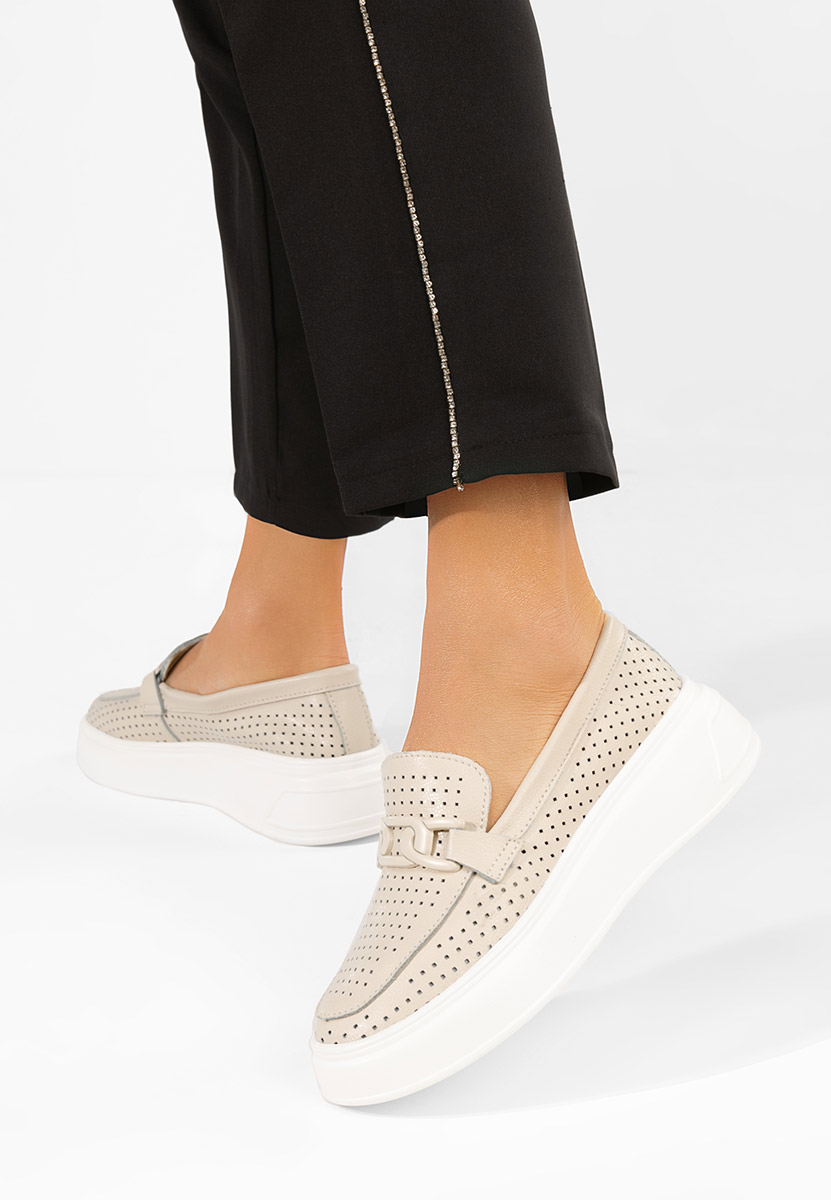 Béžové dámské kožené mokasíny Valerina