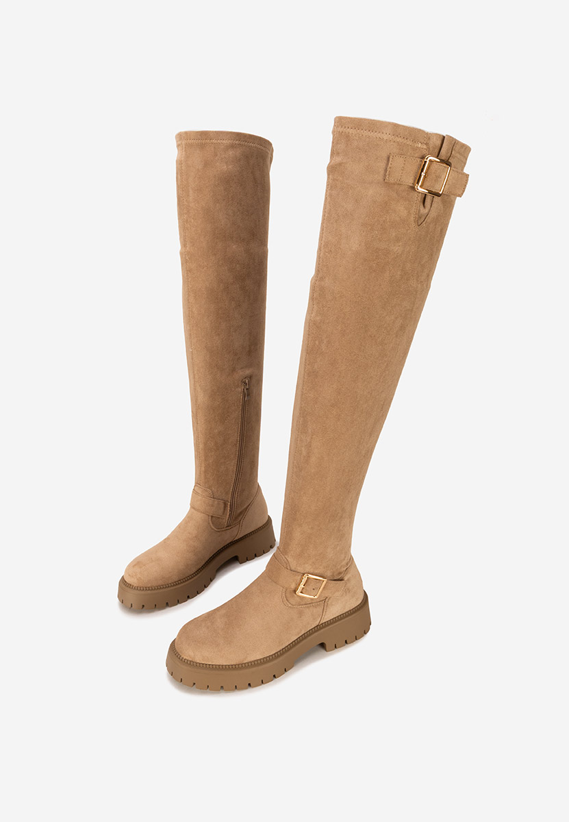 Khaki kozačky nad koleno Zoella
