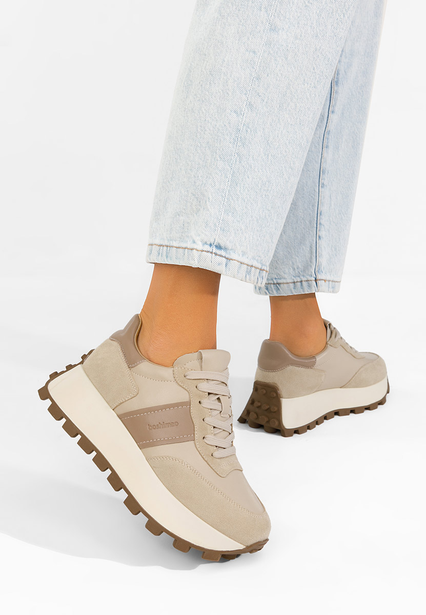 Béžové kožené dámské sneakersy Estellia