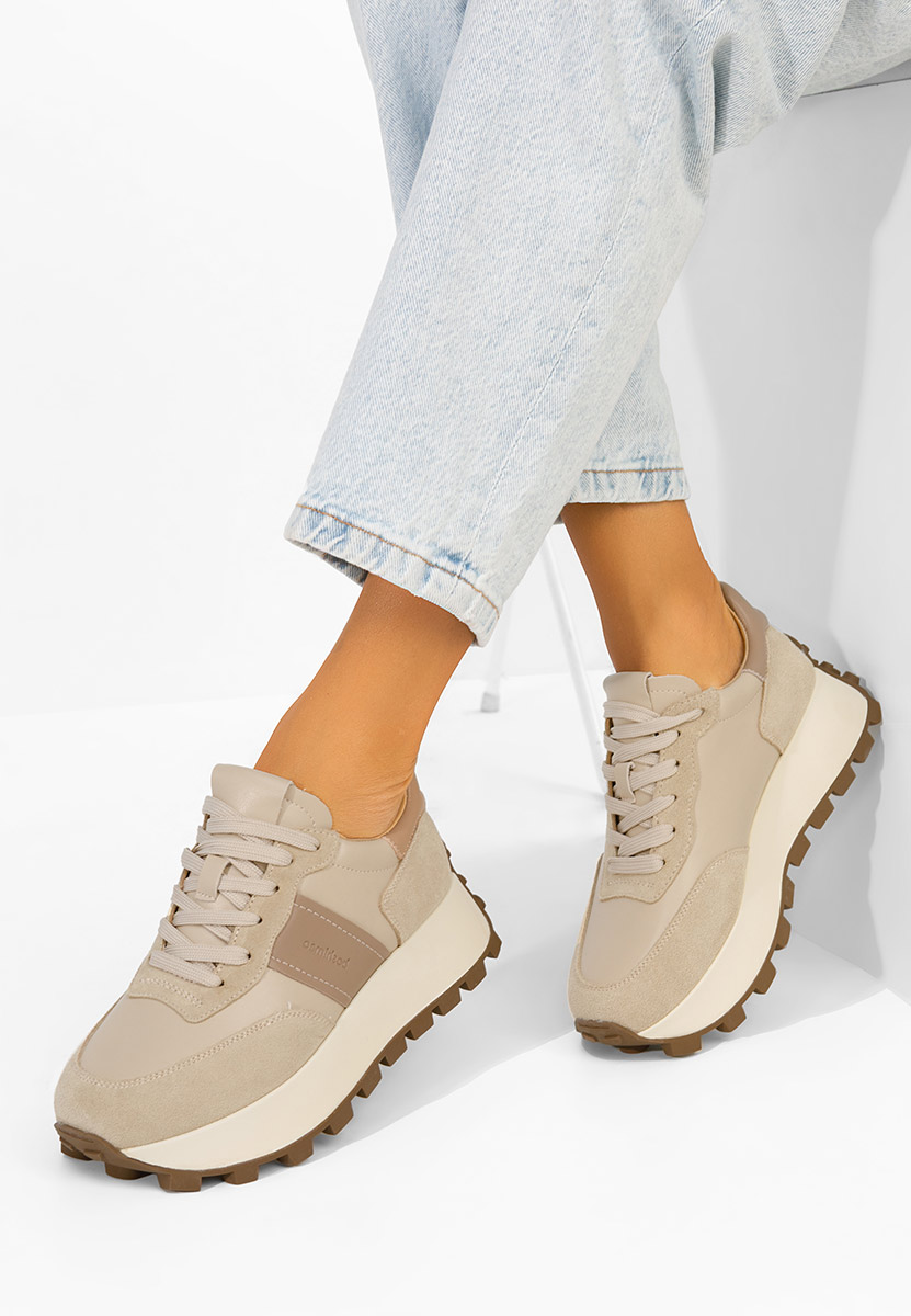 Béžové kožené dámské sneakersy Estellia
