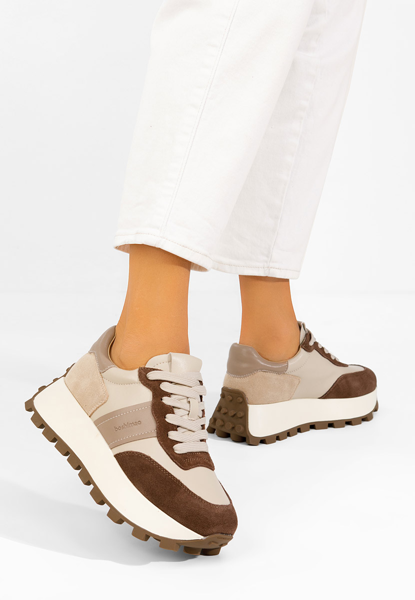 Hnedé kožené dámské sneakersy Estellia