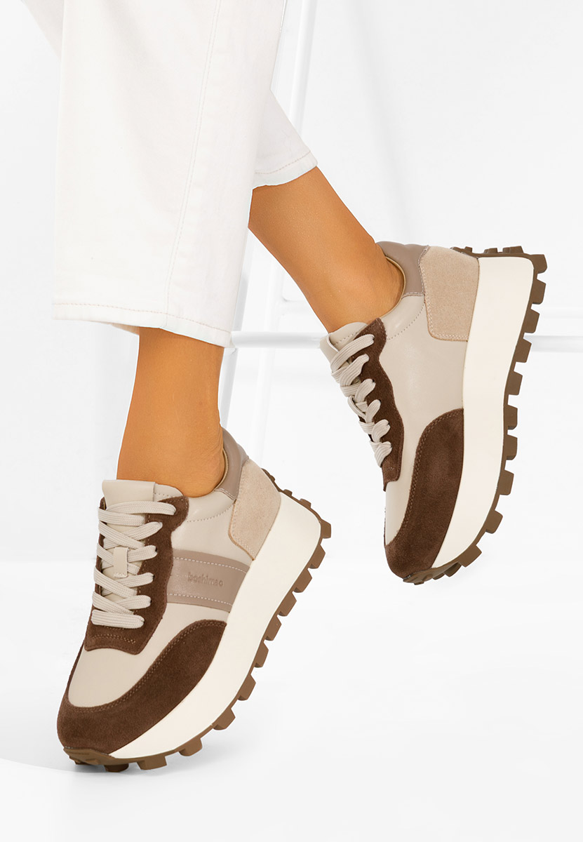 Hnedé kožené dámské sneakersy Estellia