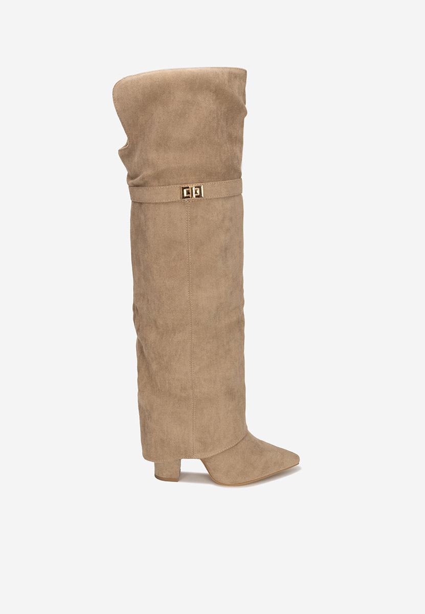 Khaki kozačky nad koleno Crisia